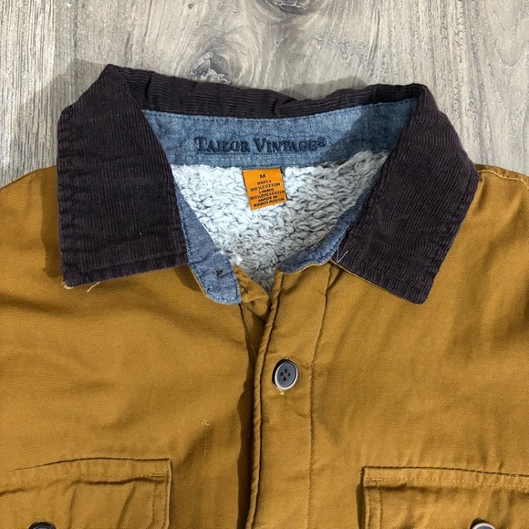 Tailor Vtg Mens M Canvas Shirt Chore Jacket Sherpa Lining Brown Outdoor Corduroy - Picture 2 of 14